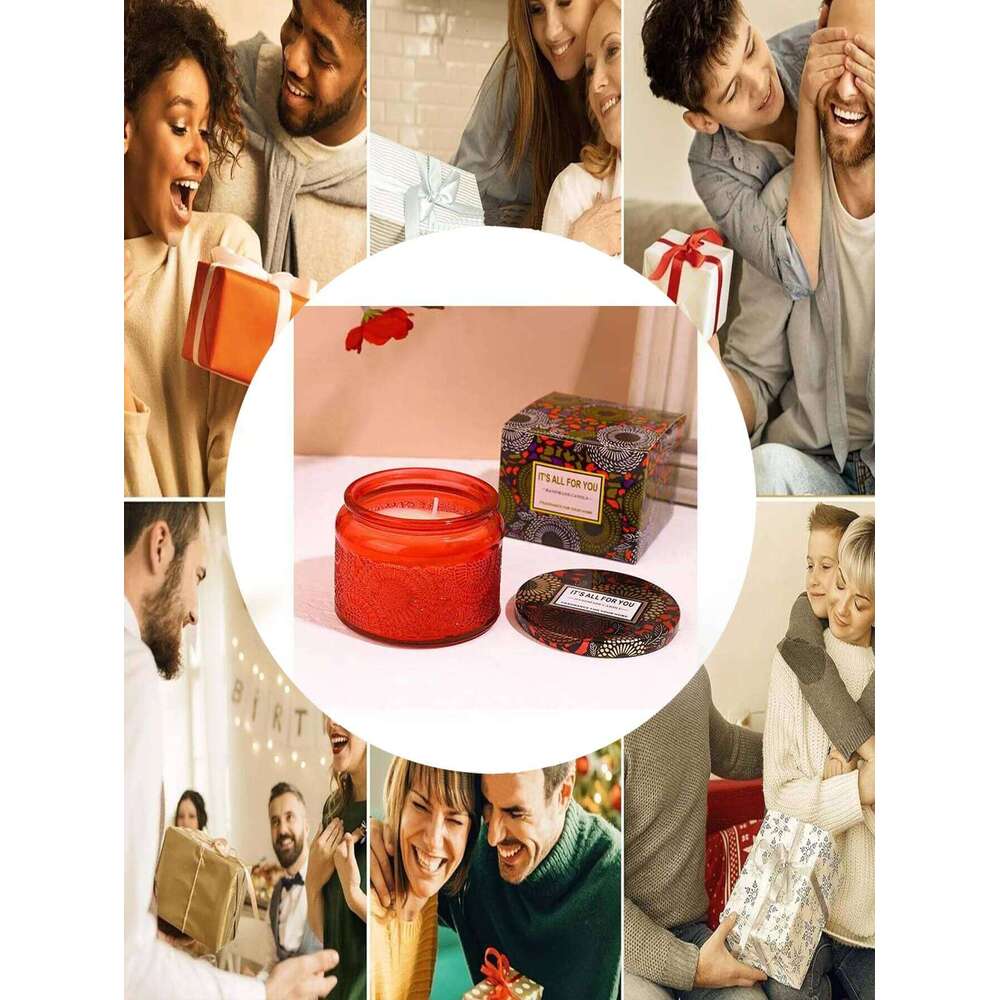 1pc Exquisite Engraved Glass Jar Table Decoration Holder Romantic Scented Wax Candle W260304