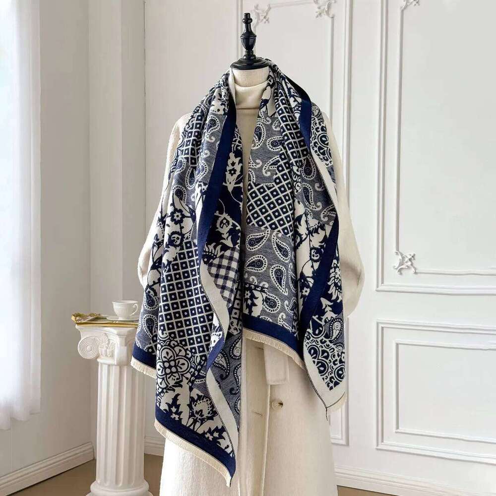 Luxury Print Scarf for Women Warmer Winter Faux Cashmere Pashmina Scarves Shawls Female Thick Blanket Wraps Foulard XJ260304