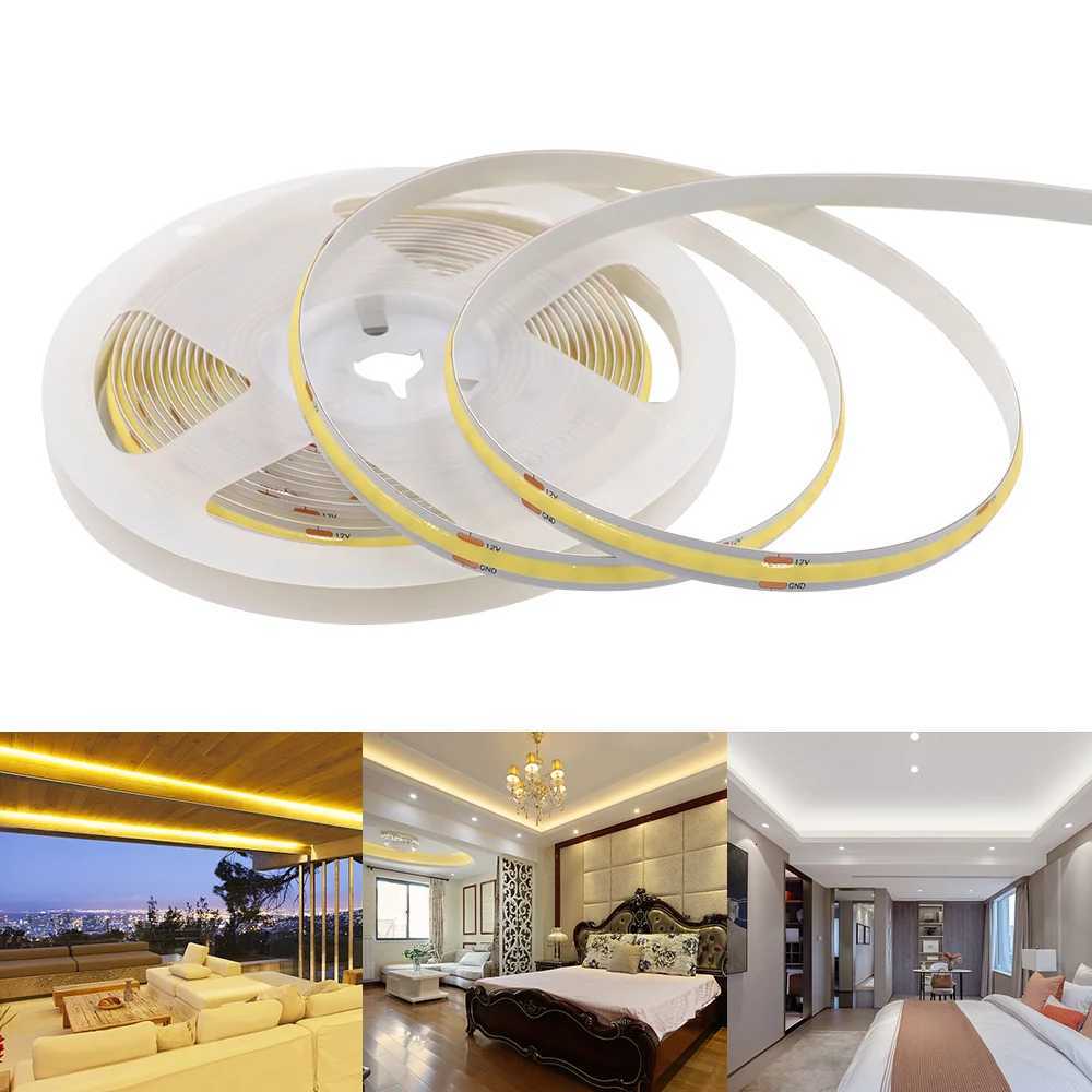 COB LED Strip Light 5V 12V 24V 320 480 384 528 LEDs Flexible Tape 5mm 3mm 8mm PCB Warm Natural White High Density Linear Lights H260304