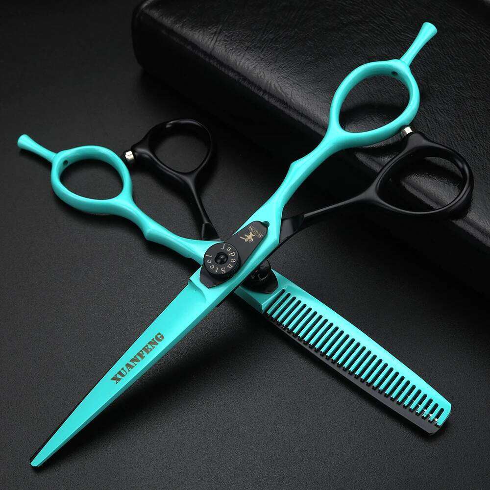 Spring clip screw double color hair 6 inch 9cr18 steel barber cutting and thinning scissors H260303