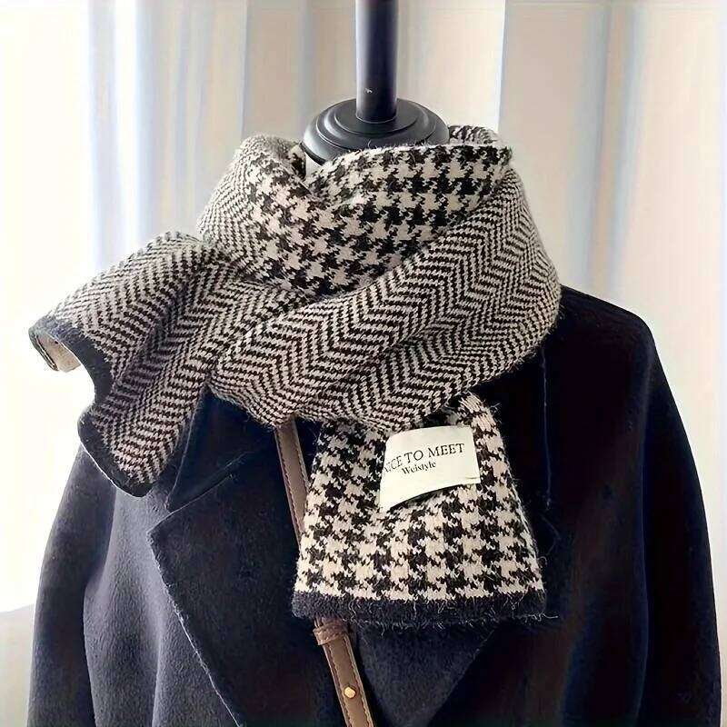 1Pcs Winter Unisex Scarf Thick Plaid Wrap for Women Soft Neck Warmer in Black/White Check XJ260304