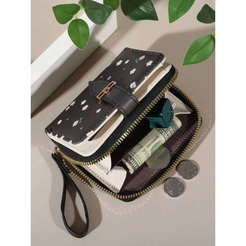 Flower patterned credit holder for women or men's small card case with zipper hand-held wallet C260304