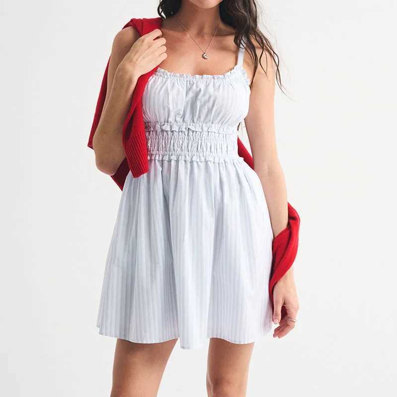 Lady Sexy Off Shoulder Sleeveless Mini Dress Elegant Floral Print Draped Suspender Dress Summer Fashion Hight Waist A-Line Dress a11 M260304