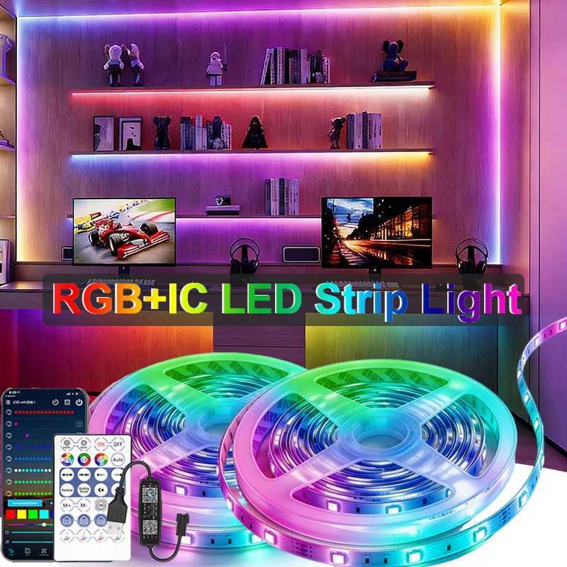 1-30M Dream Color RGBIC WS2812B Led Strip Light with Bluetooth App Control Music SYNC PC TV Home Room Holiday Decor USB Light H260304