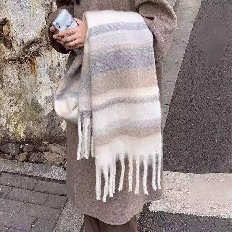 Luxury Warmer Khaki Scarf Women Winter Thickened Tassel Pashmina Shawl For Men Faux Cashmere Warps Autumn Ladies Blanket XJ260304