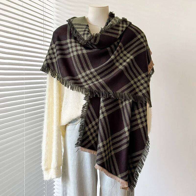 Women's Warm Imitation Cashmere Striped Scarf - Simple Thick Jacquard Design Shawl for Autumn & Winter XJ260304