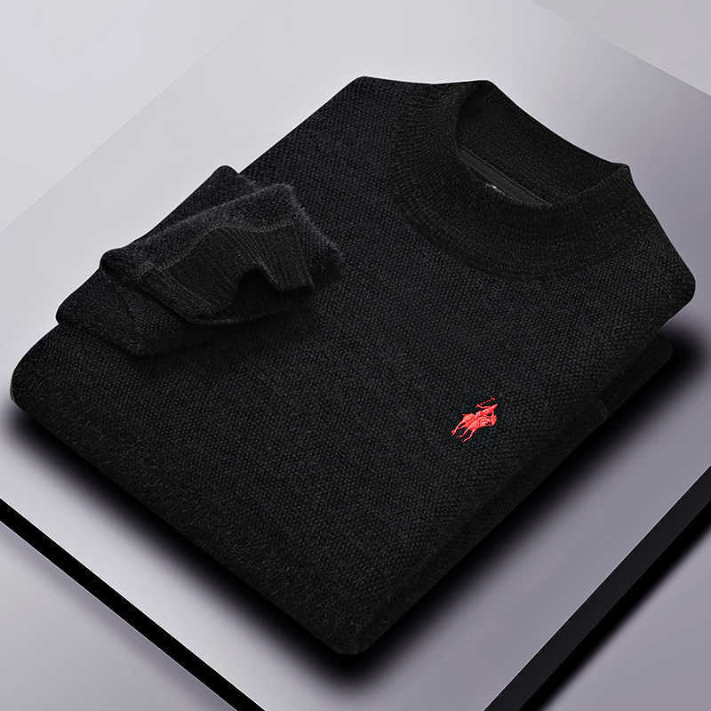 Design Mens Knit Sweater Mock Neck Bear Embroidery Warm Soft Pullover Thick Winter Business Hot-selling Mens Clothing X251106