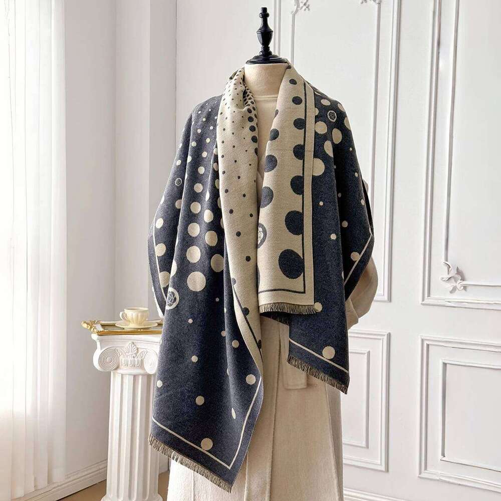 2025 Winter New Elegance Women Polka Dot Pattern Scarf Thick Pashmina Two-Sided Shawls Warm Foulard Female Blanket Wraps XJ260304