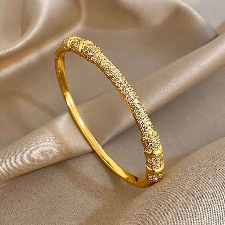 Shiny Geometric Micro Inlaid Rhinestone Stacked Bracelet for Women Delicate Gold Plated Copper Cuff Bangle Jewelry Gifts XJ260303