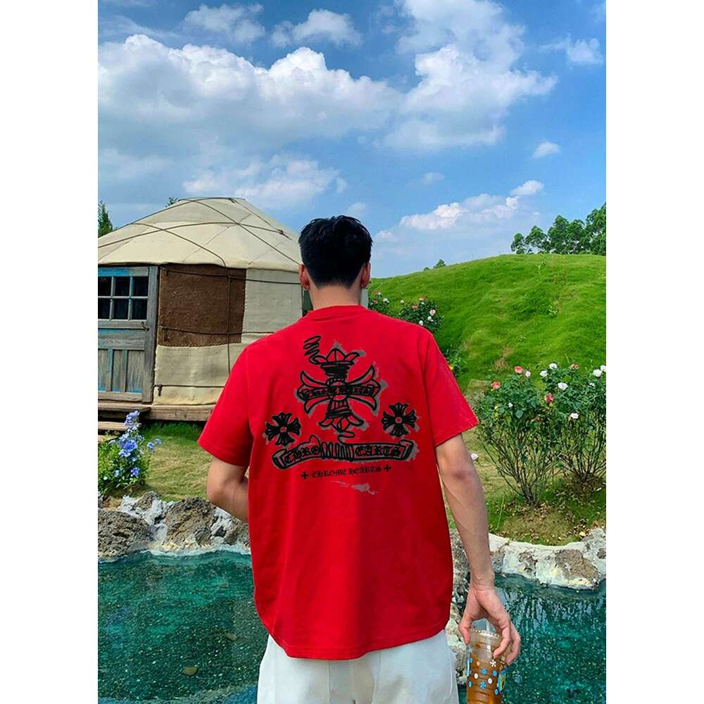 American CHearts Summer New Model, Sanskrit Cross Horseshoe Short-Sleeve T-Shirt, Couple's Style, Dropshipping Available