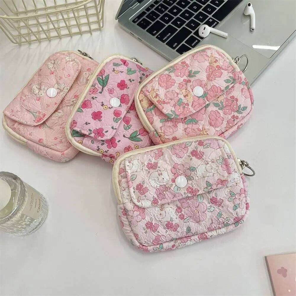 New Portable Cartoon Floral Multifunctional Key Coin Purse Bags Quilted ID Holder Card Hold C260304