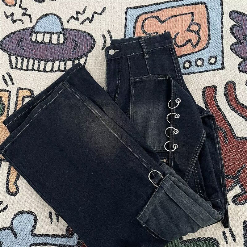 Designer Pants European And American Style Street Hip Hop Jeans For Men Trendy Brand With Metal Buckles And Multi-pocket Design Vintage Workwear Pants For Teenagers