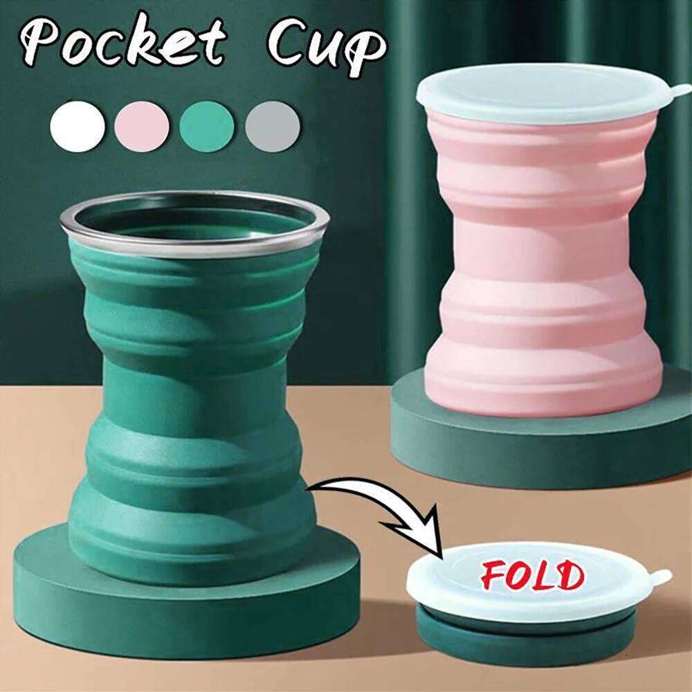 Portable Silicone Foldable Cup With Lanyard Heat Resistant Collapsible Cups Lid Folding Storage Travel Mug For Hot Water S260303