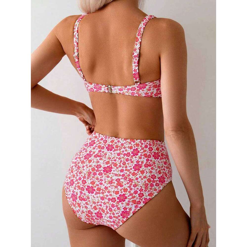 Sexy Floral Print Female Swimsuits Women Bikini 2025 Swimwear High Waisted Bikinis Sets Two Pieces Bandeau Bathing Suit Beahwear Y260303