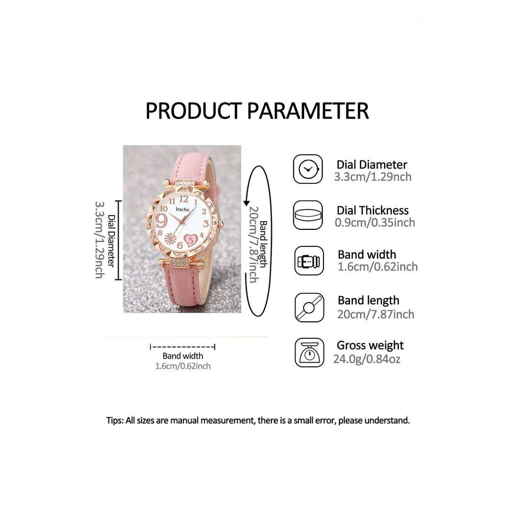 Women's quartz watch and set of inlaid jewelry, gift with heart-shaped fireworks design, does not include the box XJ260303