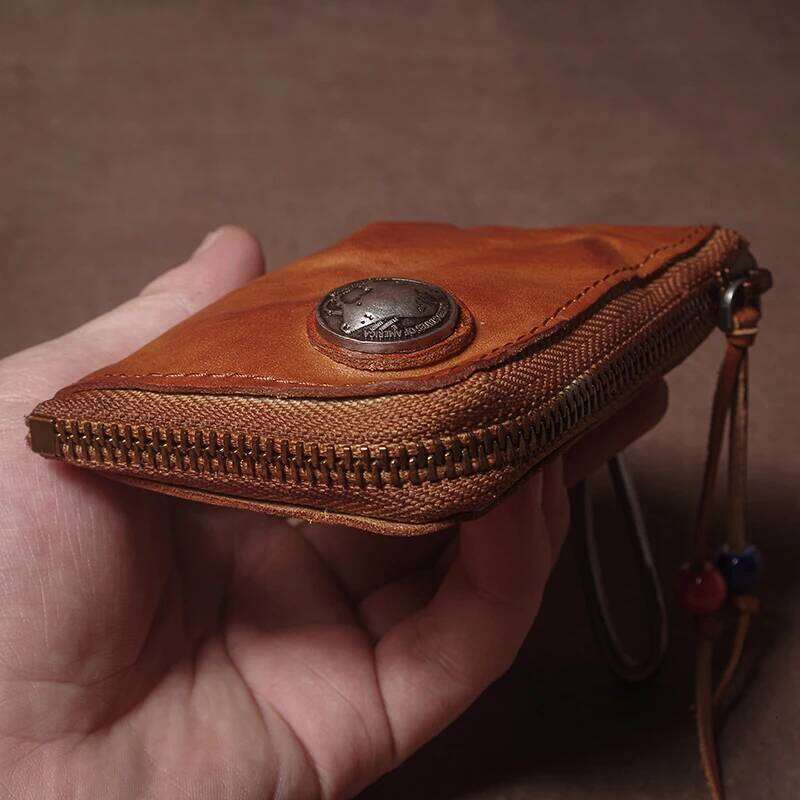 GURO High Quality Genuine Leather Home Car Key Bag Retro Men Handmade Top Cowhide Coin Purse Women Zipper Mini Wallet Card Holde C260304