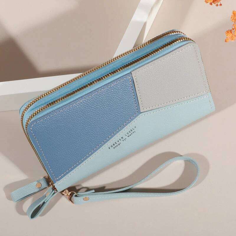 Lychee patterned Women's Wallet with Double Zipper, Large Capacity Multiple Card Slots, Phone Pouch, Casual PU Leather Clutch Ba C260304