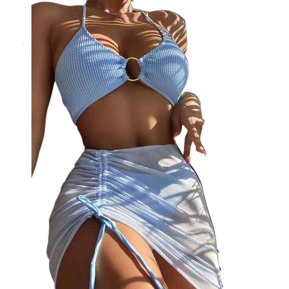 Bikini Women'S Sexy Solid 3 Piece Bathing Suit Seductive Hollow Buckle Biquini With Adjustable Drawstring For Womens Y260303
