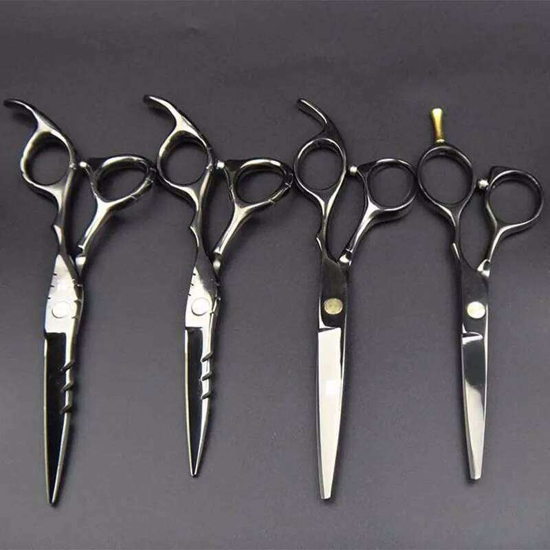 Japan 440C Titanium Qlating Barber Professional Scissors for Hairdresser 5.5 / 6.0 Cutting Thinning Black Hair Scissor Shears H260303