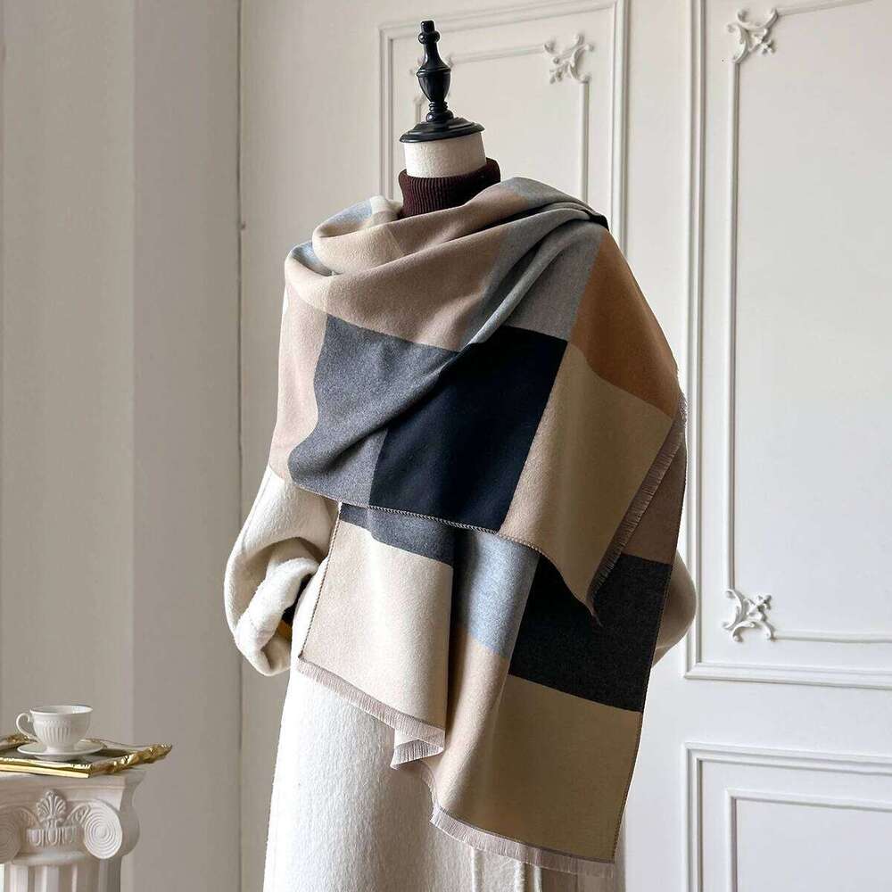 Women's Luxury Faux Cashmere Scarf for Autumn Winter - New Warm Pashmina Blanket Poncho, Fashion Print Thick Shawl XJ260304