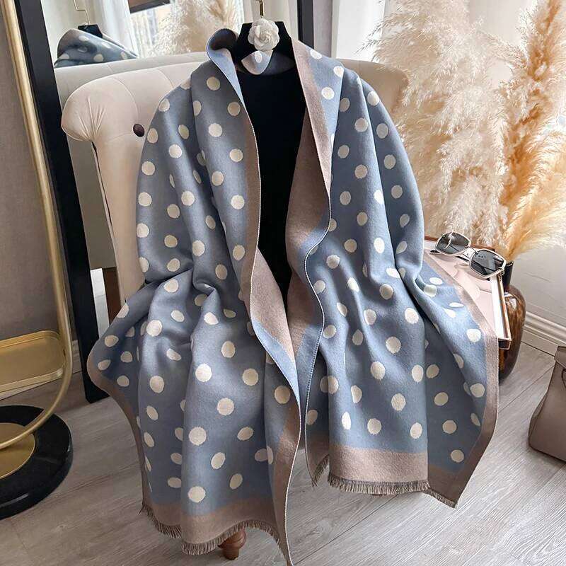 Women's Luxury Faux Cashmere Scarf Dot Pattern Warm Thick Pashmina Blanket Poncho Fashion Print for Autumn Winter XJ260304
