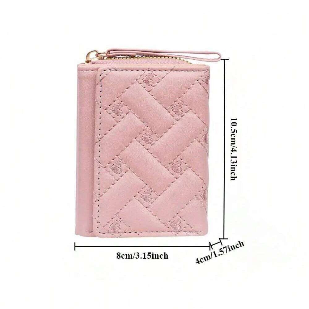 1Pc Fashion Embroidered Heart-Shaped Short Wallet, Heart Pattern Stitch Detail Coin Purse, Daily PU Leather Zipper Small Wallet C260304