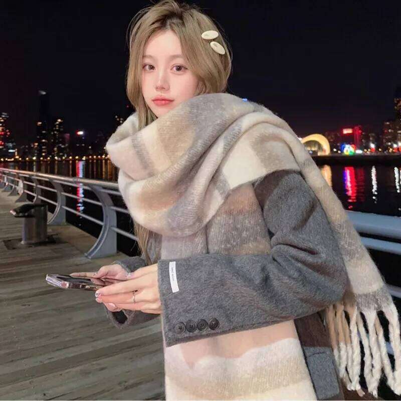 Luxury Warmer Khaki Scarf Women Winter Thickened Tassel Pashmina Shawl For Men Faux Cashmere Warps Autumn Ladies Blanket XJ260304
