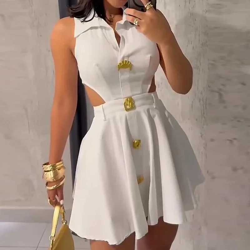 Elegant Stylish Sleeveless A-Line Mini Dress Women Sexy Hollow Out Club Party Dresses For Women Summer Short Dress White Black M260304