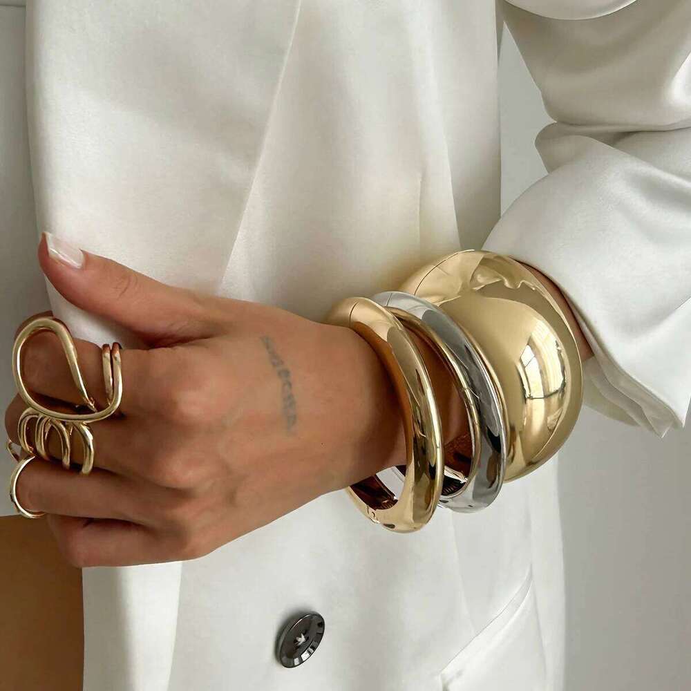 Ingemark 4 Styles Luxury Punk Heavy Metal Chunky Spring Bangle for Women Hip Hop Open Wide Cuff Bracelet Steampunk Jewelry Men XJ260303