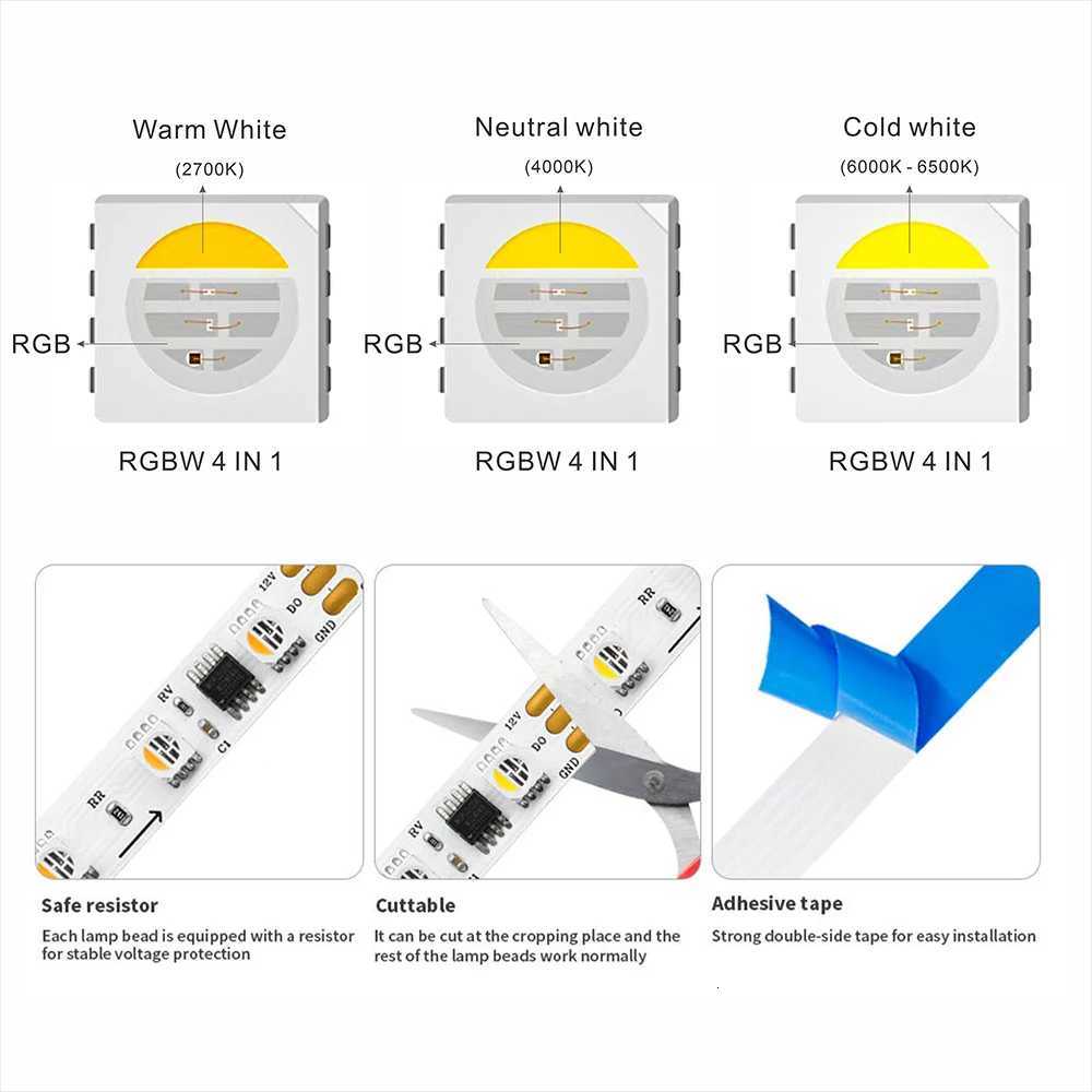 WS2814 RGBW WW NW CW 12V 24V WS2814 Led Strip Light 4in1 Similar SK6812 RGBW Group Addressable WS2811 5050 3pin Led Lights IP30 H260304