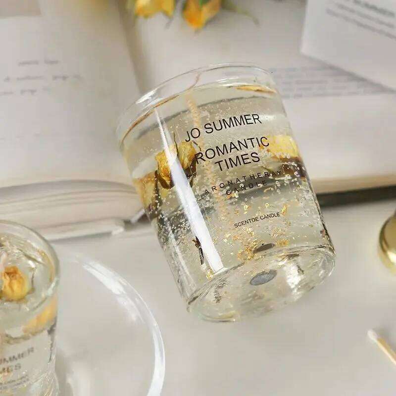 Real Flower Jelly Candle Bedroom Essential Oil Scented DIY Crystal Cup Wax with Hand Gift Fragrance W260304