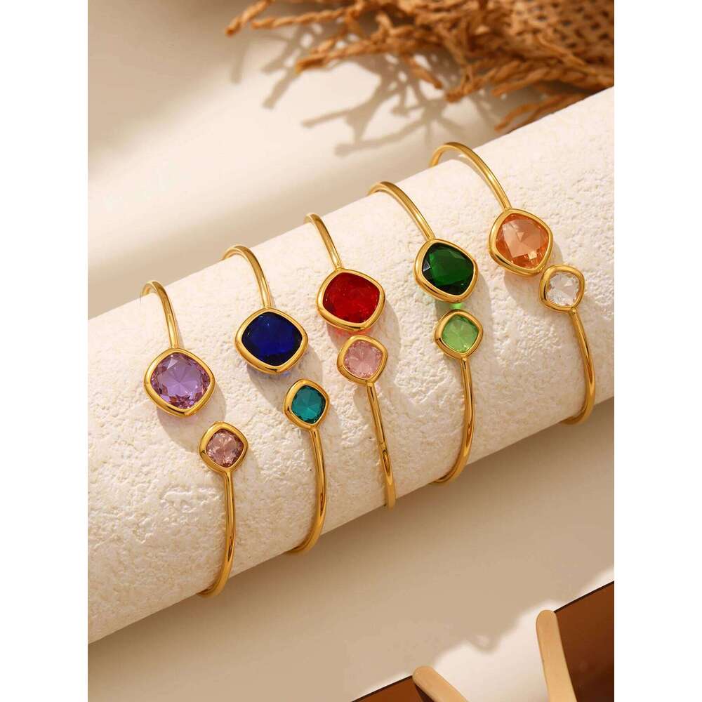 Ferris Wheel Unique Stainless Steel Bracelet for Women Luxury Square Czech Glass Gold Plated Cuff Open Bangle Charm Jewelry XJ260303