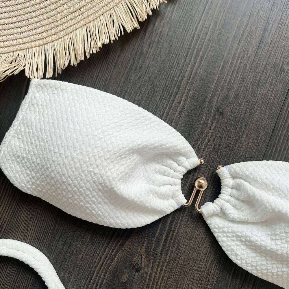 2025 Special Fabric Metal Texture Women's New Solid Color Bikini Split Nylon Swimsuit Y260303