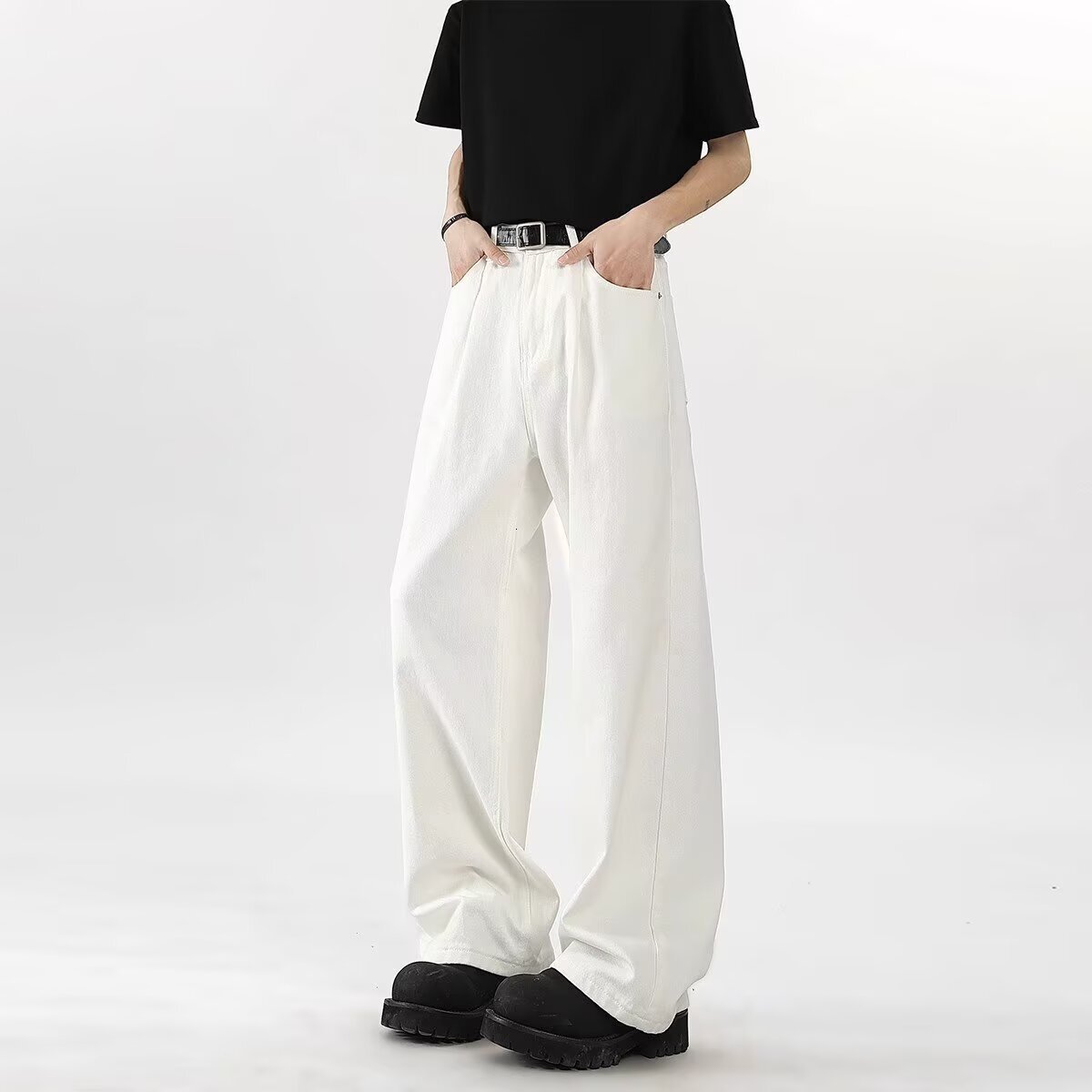 Trendy New Style Artistic Designer Pants And Elegant White Simple Versatile Casual Straight-leg Wide-leg Jeans