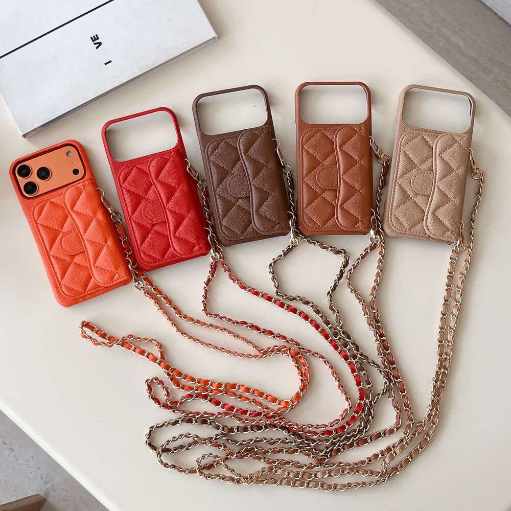 2026 New Model Phone case for iPhone Chic style lychee pattern card slot case iPhone 17 with crossbody strap suitable for 15/16/17 Pro Max three guara
