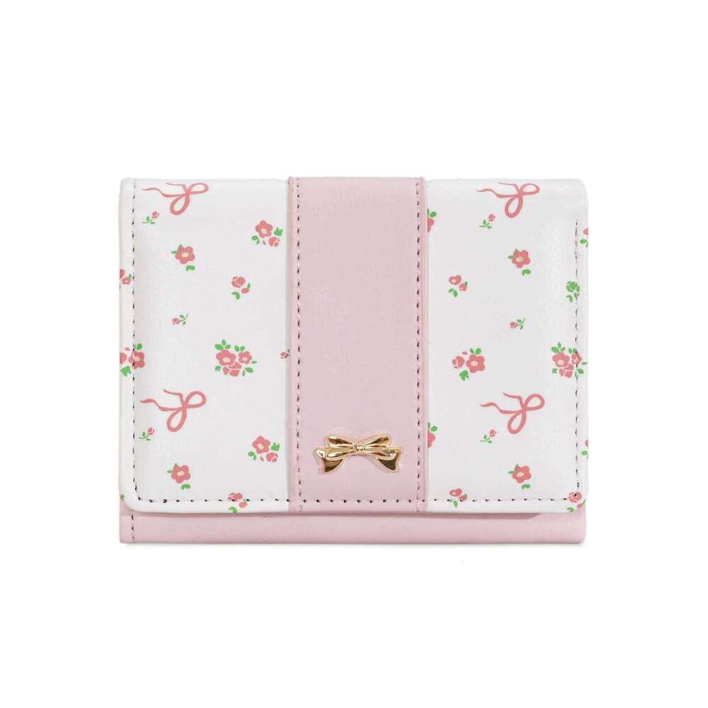 Girls Cute Fashion Floral Bow Women's Small Multi-card Slot Simple Holder Hasp Three Fold Purse Card Bag Wallet C260304