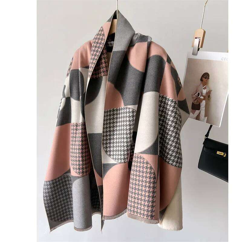 Luxury Brand Cashmere Women Plaid Scarf Winter Warm Shawl and Wrap Bandana Pashmina Female Foulard Square Thick Blanket Poncho XJ260304