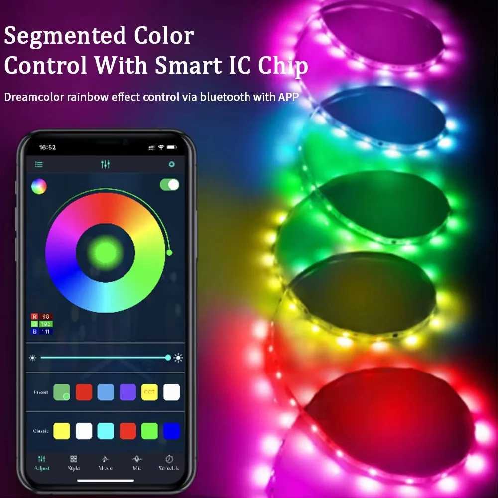 Tuya RGB LED Strip Lights 5V Smart LED Light with Music Sync RGB-IC Dreamcolor Chasing Strip Flexible Tape for Gaming Room Party H260304