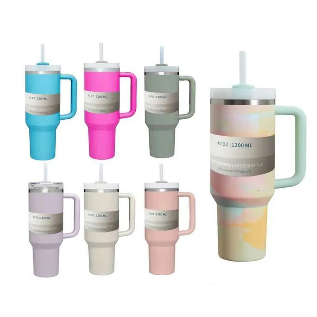 Designer Cup SL 40Oz Tumbler With Handle Straw Lid Vacuum Insulated Thermos Coffee Mug Stanleies Steel Thermal Iced Travel Cup For coffee mug Car C251011 Tea