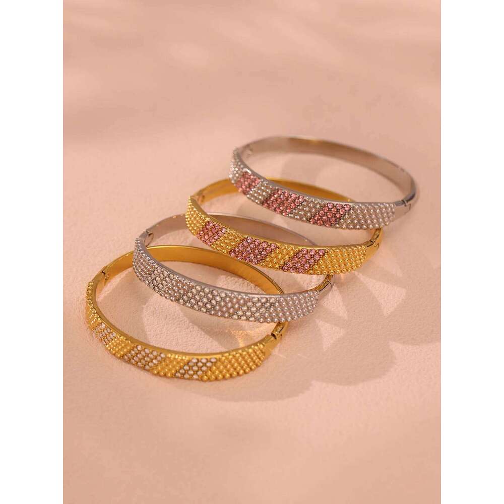 Ferris Wheel Geometric Texture Zircon Inlaid Women's Bangle Stainless Steel Bracelet Waterproof Banquet Luxury Jewelry XJ260303