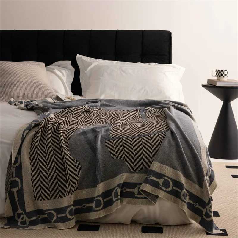 Soft Horse Knitted Blanket Gray Bedspread Modern Orange Decorative For Sofa Throw Warm Living Room Bedding Home DecorationsT260304