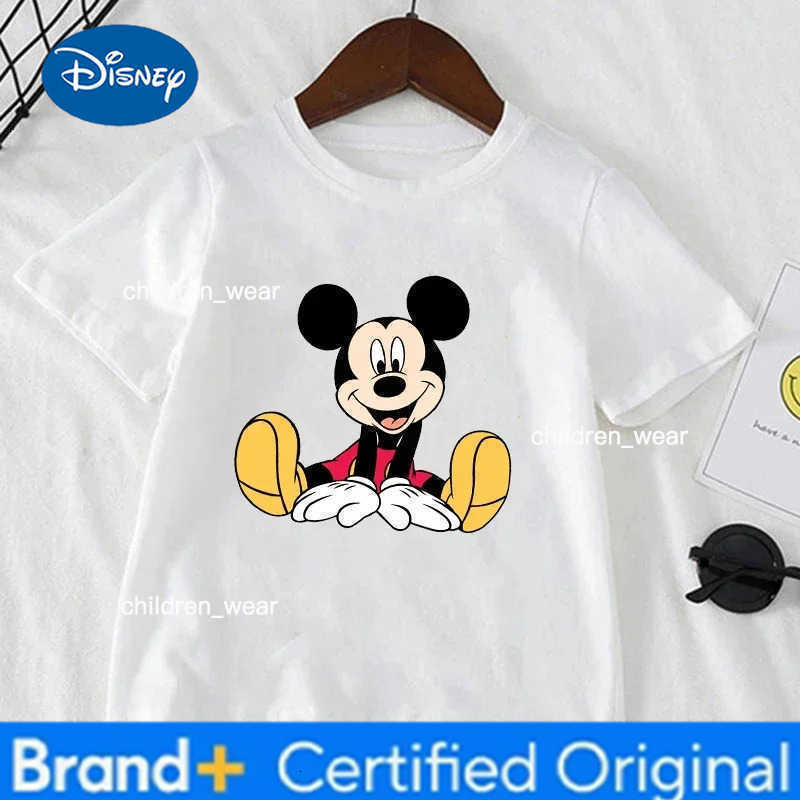 Disney Cute Minnie Mickey Mouse Print Kids T-shirt Summer Short Sleeve White Color Tops Tees Harajuku Boys Girls Tshirts Clothes H260304