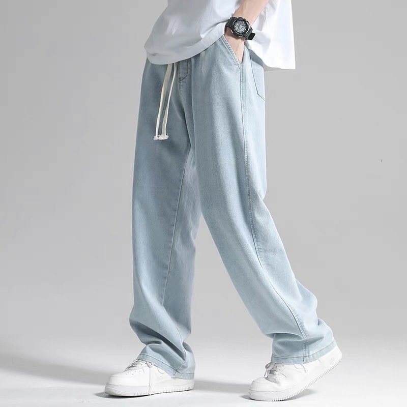 Straight-leg Jeans Men Summer Thin Designer Pants Trendy Loose Fit Draped Wide-leg Floor-length Casual Pants