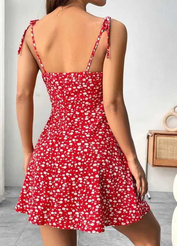 New Women Summer Floral Spaghetti Strap Sexy DressesMini DressBeach DressWoman ClothingShort DressesClothesSundress M260304