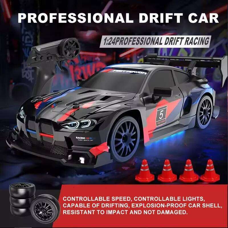 New 4WD 1:24 Scale RC Drift 2.4GHz 30KM/H High Speed M4 Racing Sport Car LED Lights with Extra Tires Toy Kid Adult Gifts Z260303