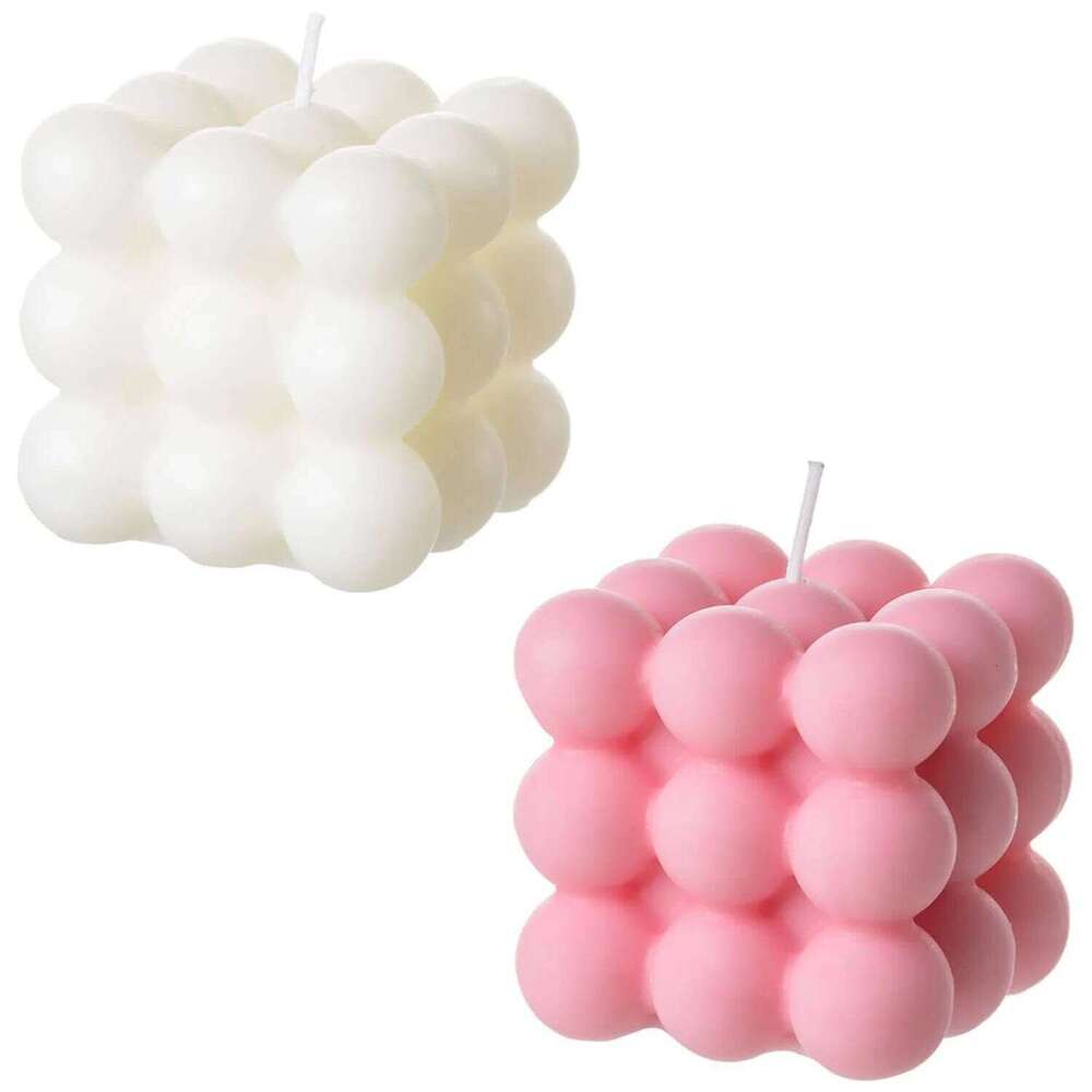 2 Pieces Bubble Cubic Soy Wax Candles, Decor Scented Candle, Home Use and Gift White + Pink W260304
