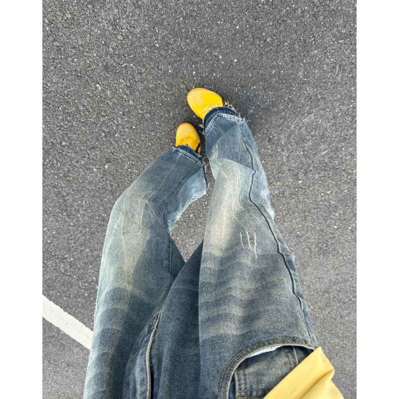 Direct From The Manufacturer Distressed Raw Edge Denim Jeans For Men Summer Trendy Designer Pants High Street Vibe Pants Slim Fit Slightly Flared Curved Cut Jeans