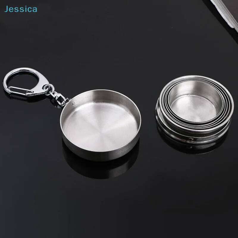 Collapsible Stainless Steel Shot Glass - Foldable Pocket with Keychain, Portable Drinking Cup for Travel/Outdoor S260303