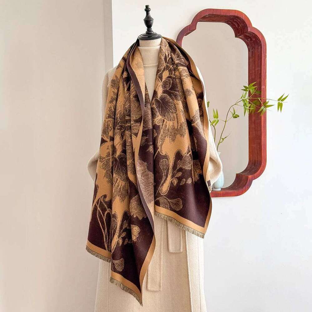 2025 Luxury Brand Women's Winter Cashmere Scarf - Floral Printed Tasseled Pashmina Shawl Wrap, Bandana & Poncho XJ260304