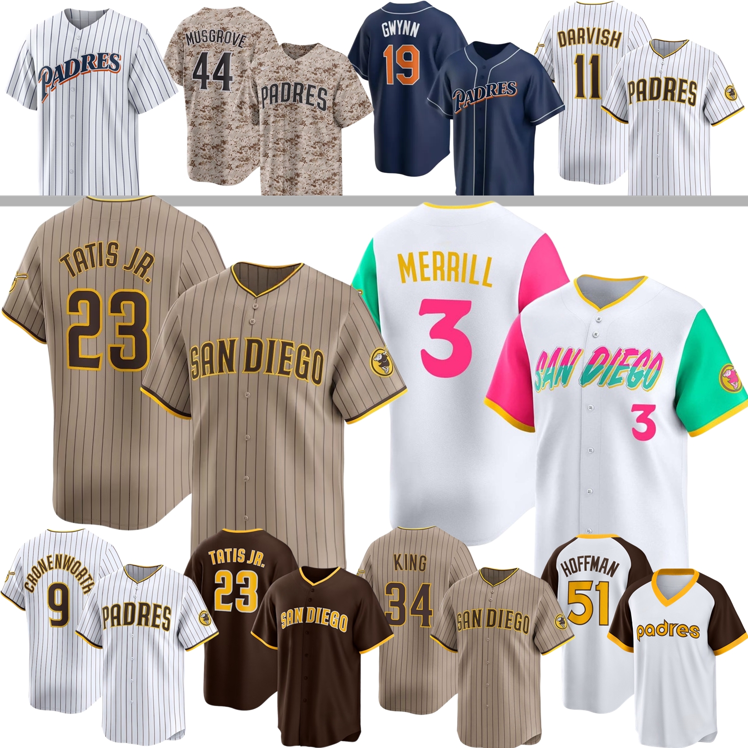 San Diego Jersey Padreses Jackson Merrill Fernando Tatis Jr. Manny Machado Ethan Salas Joe Musgrove Tony Gwynn Cronenworth Darvish King Miller McKenzie Bogaerts